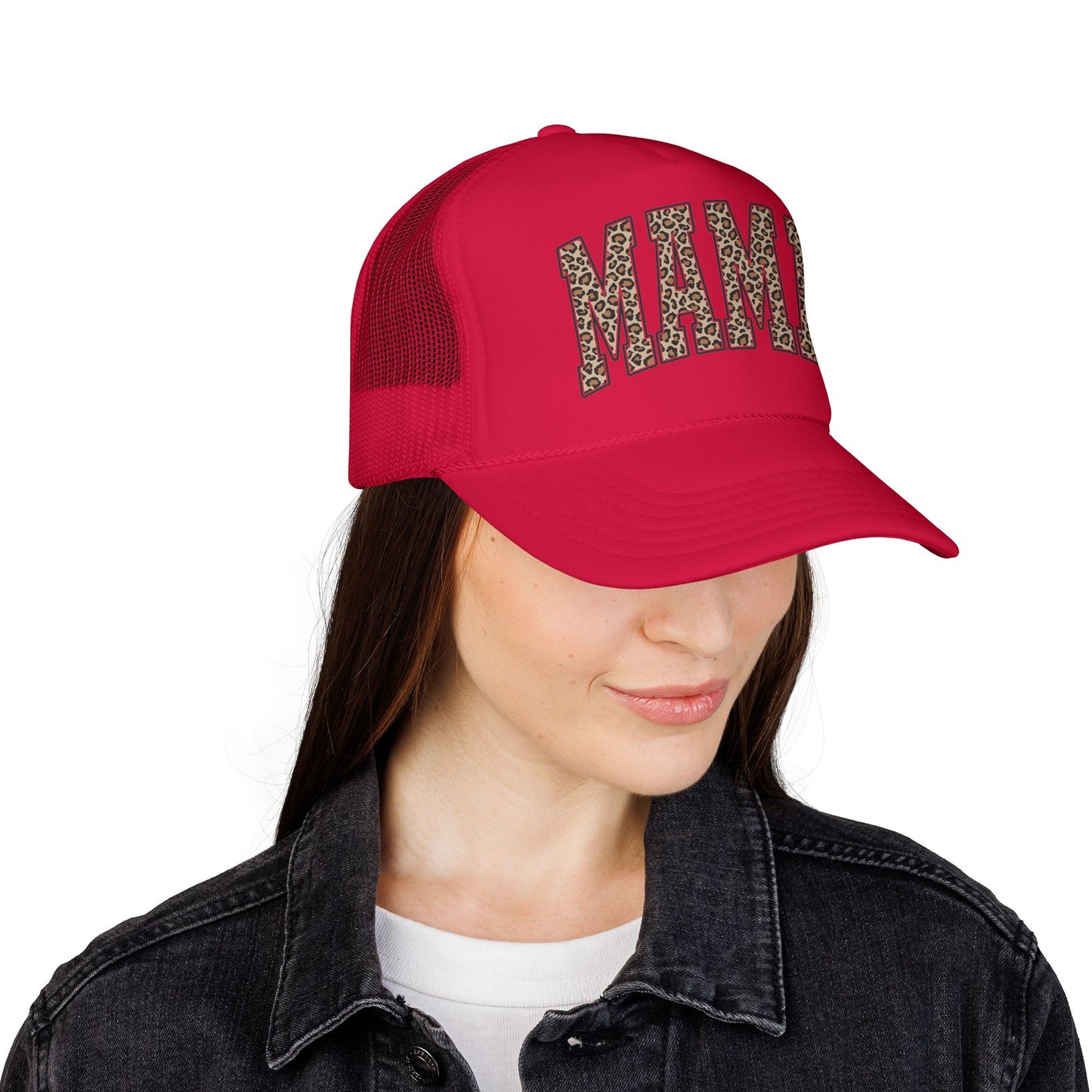 Mama Leopard Trucker Hat — Foam Mesh Cap with Leopard Print "MAMA"