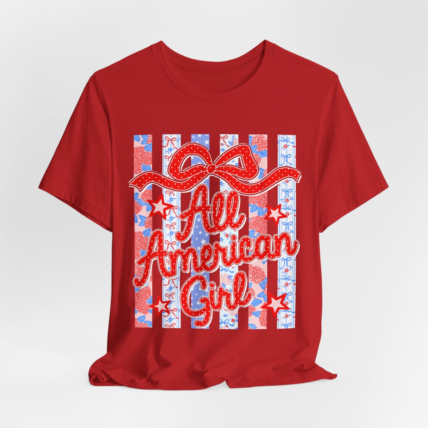 All American Girl T-Shirt — Patriotic Fourth of July Tee with Stars & Stripes