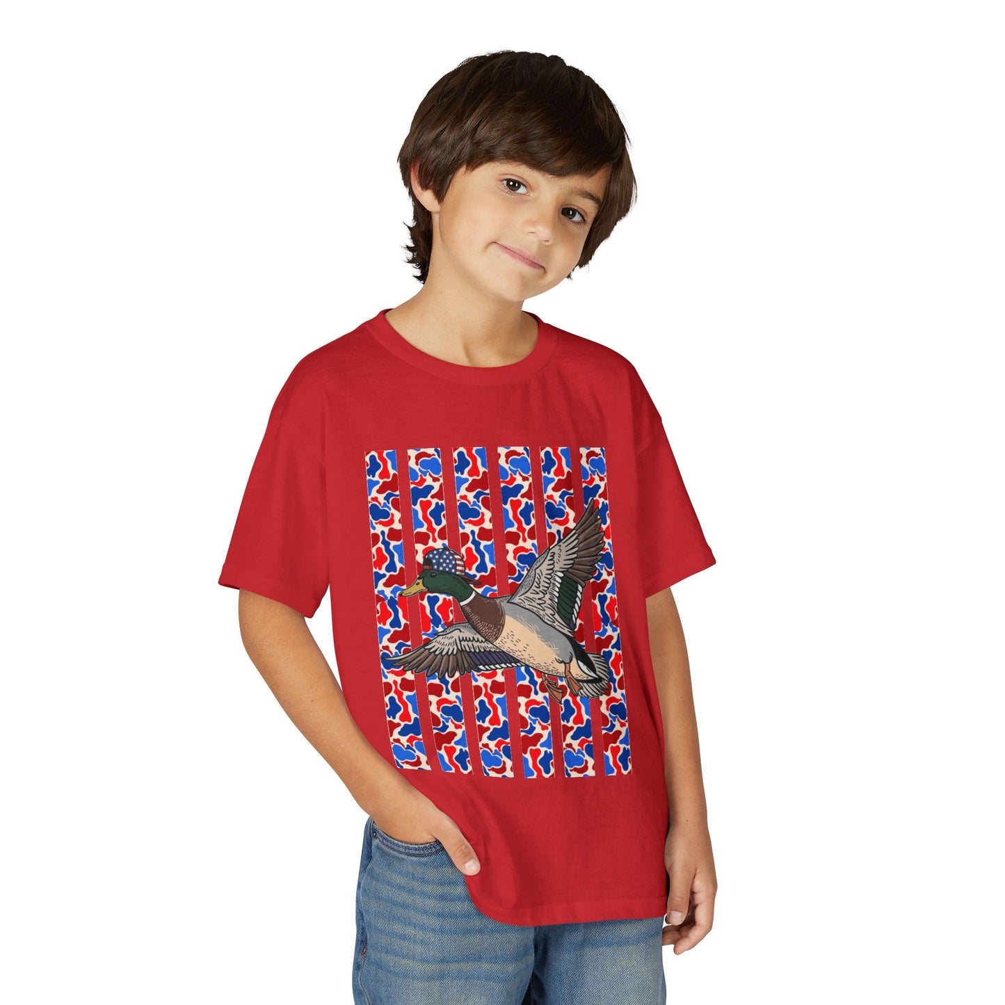 Youth T-Shirt — Red, White & Blue Flying Duck Graphic