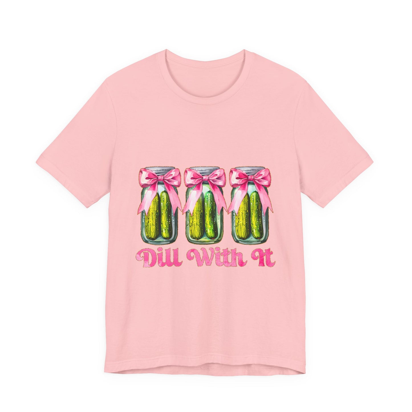 Dill With It Tee — Cute Pickle Jars with Pink Bows Graphic Shirt