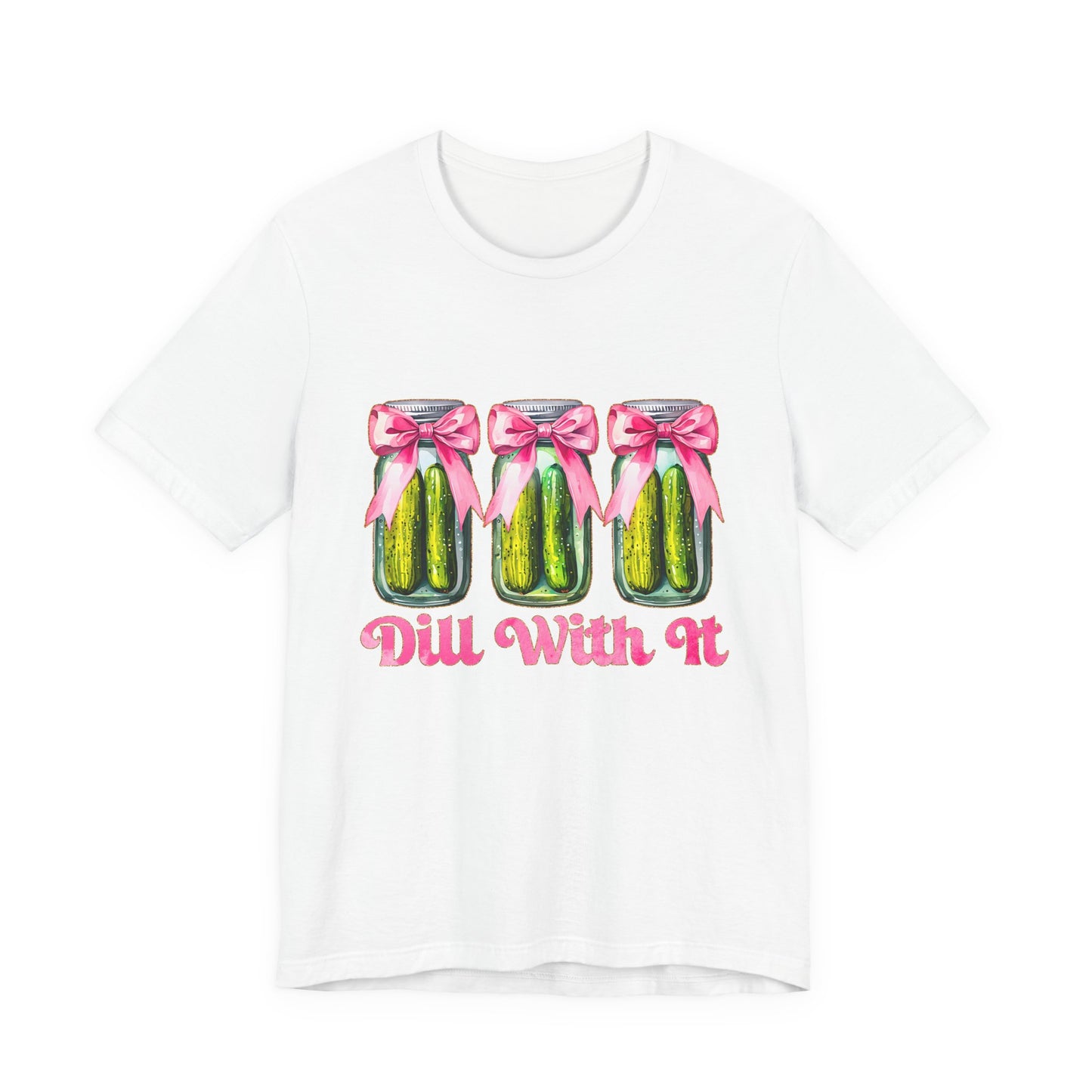 Dill With It Tee — Cute Pickle Jars with Pink Bows Graphic Shirt