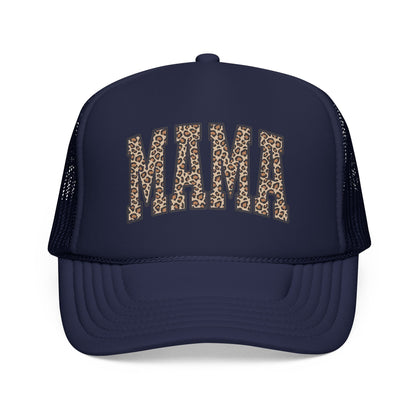 Mama Leopard Trucker Hat — Foam Mesh Cap with Leopard Print "MAMA"