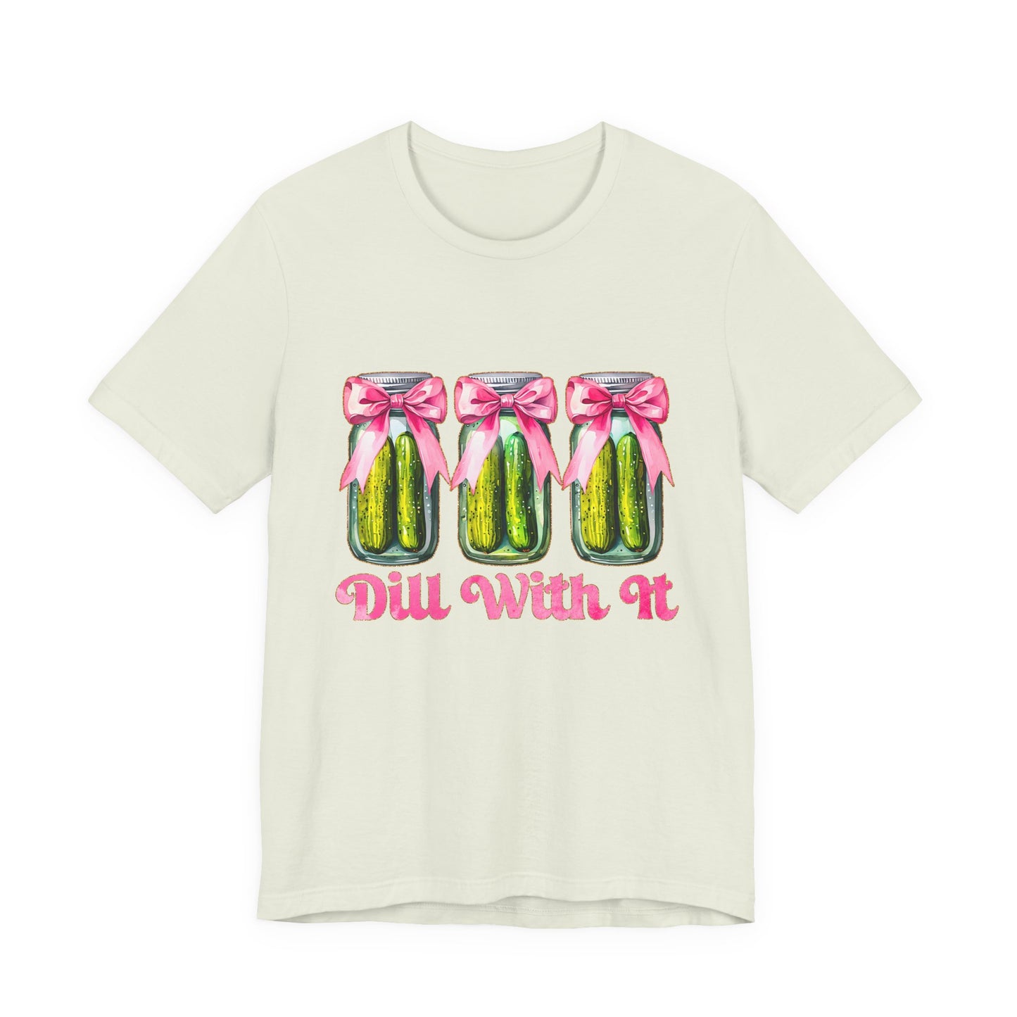Dill With It Tee — Cute Pickle Jars with Pink Bows Graphic Shirt