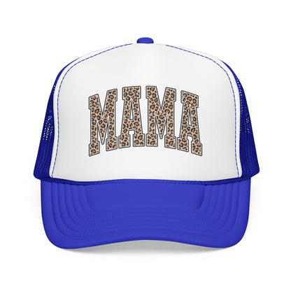 Mama Leopard Trucker Hat — Foam Mesh Cap with Leopard Print "MAMA"