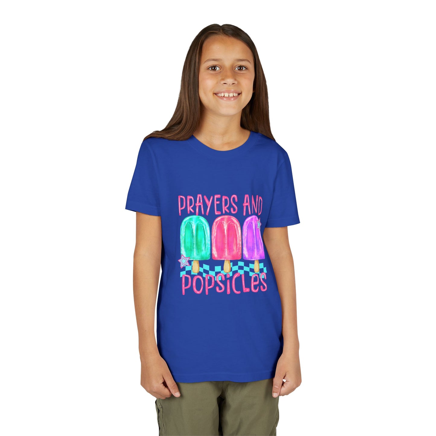 Youth Tee — "Prayers and Popsicles" Colorful Popsicle Faith Graphic