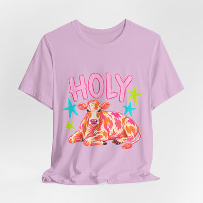 Holy Cow Graphic Tee — Colorful Cow Shirt with 'HOLY' Lettering