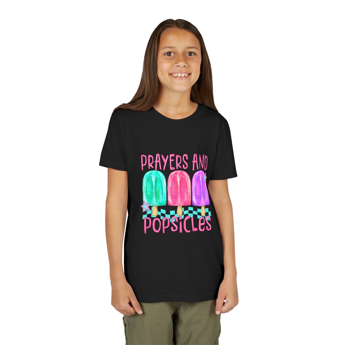 Youth Tee — "Prayers and Popsicles" Colorful Popsicle Faith Graphic