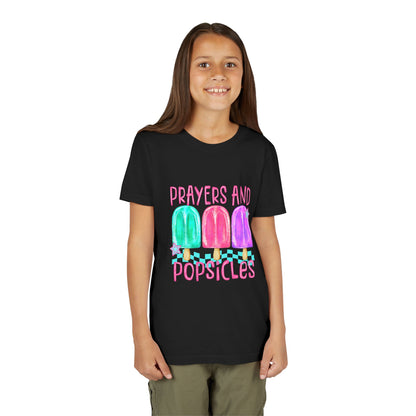 Youth Tee — "Prayers and Popsicles" Colorful Popsicle Faith Graphic