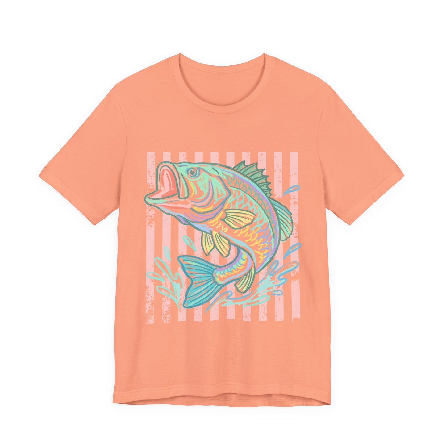 Bass Fishing T-Shirt — Pastel Striped ‘Big Catch’ Graphic Tee