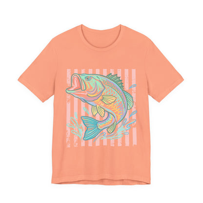 Bass Fishing T-Shirt — Pastel Striped ‘Big Catch’ Graphic Tee