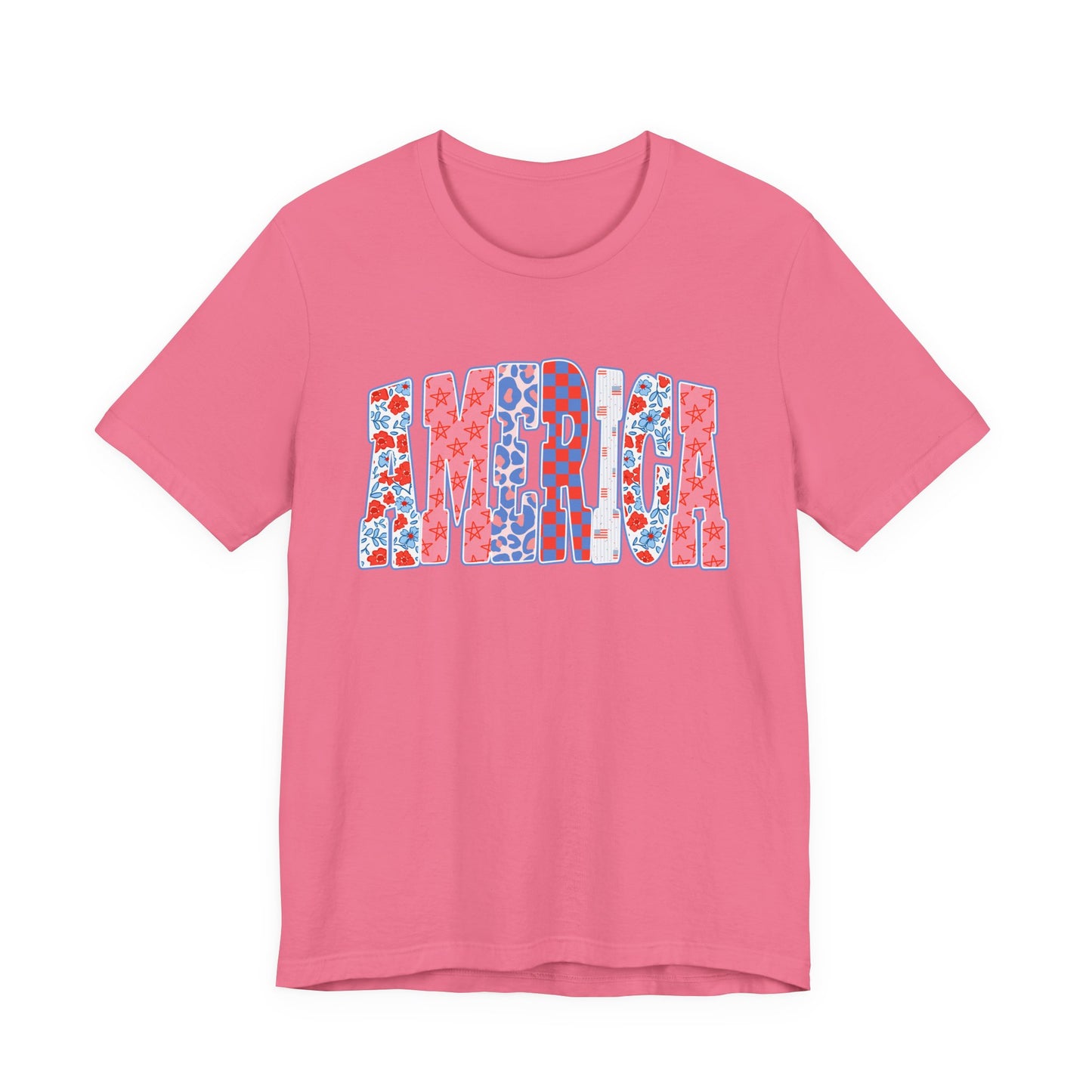 America Floral Flag T-Shirt — Patriotic Red White Blue Tee