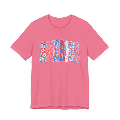 America Floral Flag T-Shirt — Patriotic Red White Blue Tee