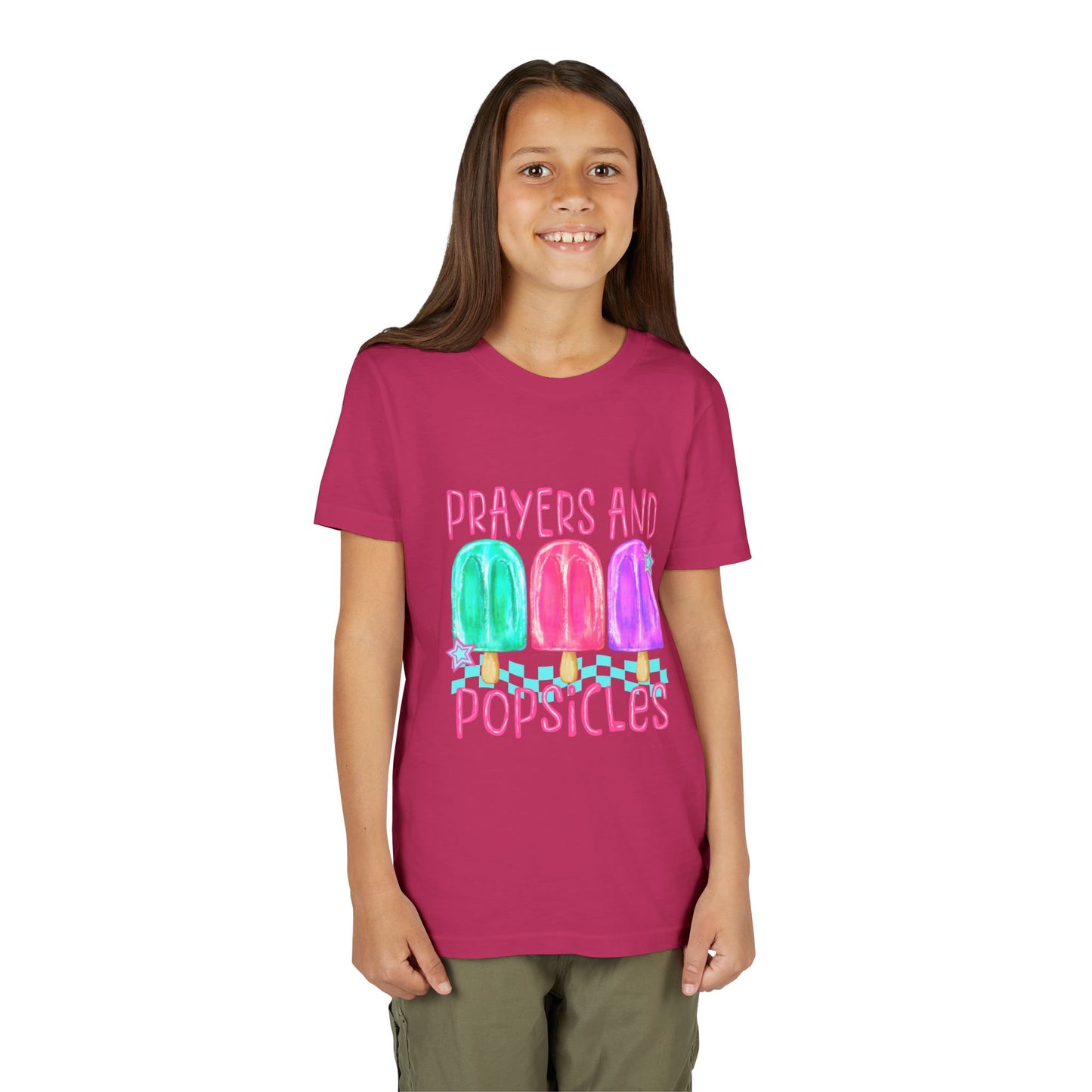 Youth Tee — "Prayers and Popsicles" Colorful Popsicle Faith Graphic