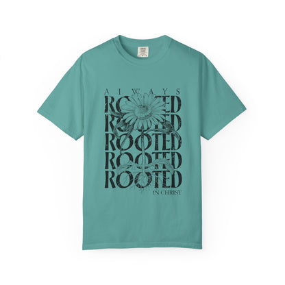 Rooted in Christ Floral T-Shirt — Faith-Based Daisy Graphic Tee
