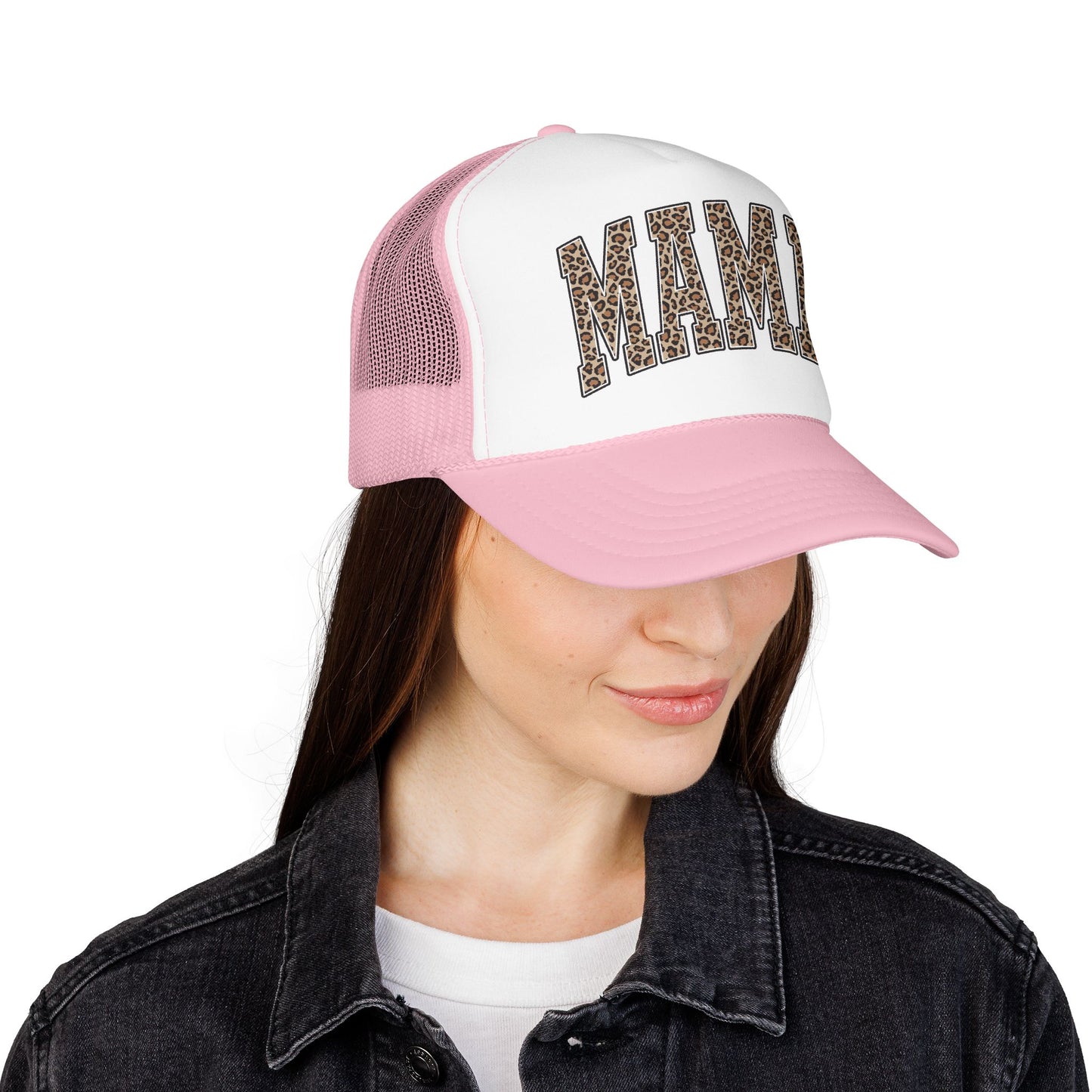 Mama Leopard Trucker Hat — Foam Mesh Cap with Leopard Print "MAMA"