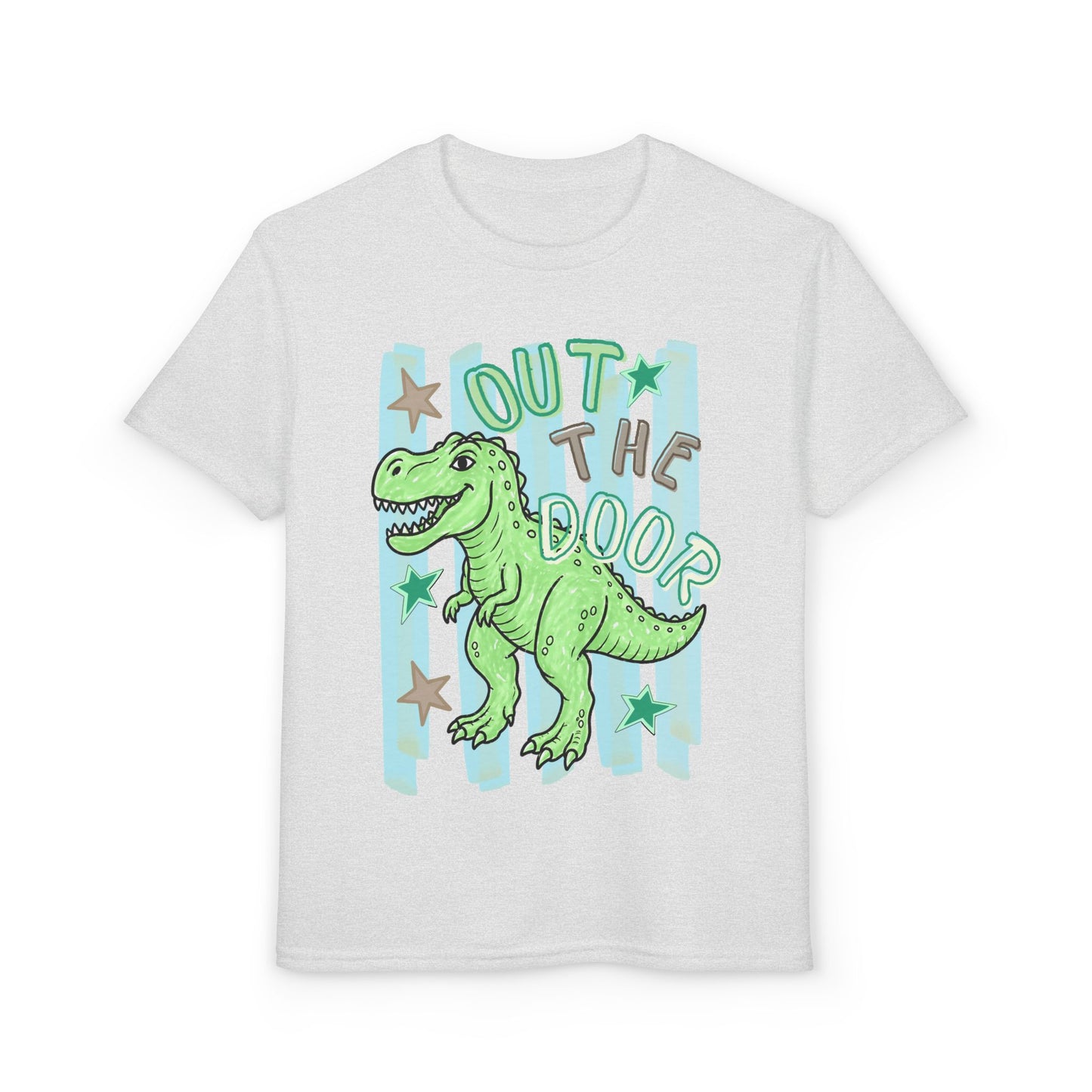 Youth T-Shirt — "Out the Door" Dino Graphic Tee