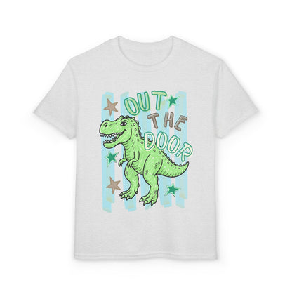 Youth T-Shirt — "Out the Door" Dino Graphic Tee