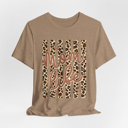 Mom Life Leopard Stripe Tee — "Mom Life" Graphic T-Shirt