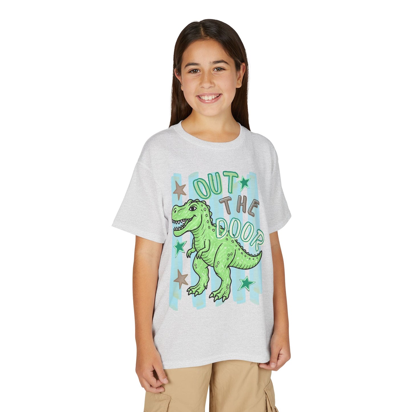 Youth T-Shirt — "Out the Door" Dino Graphic Tee
