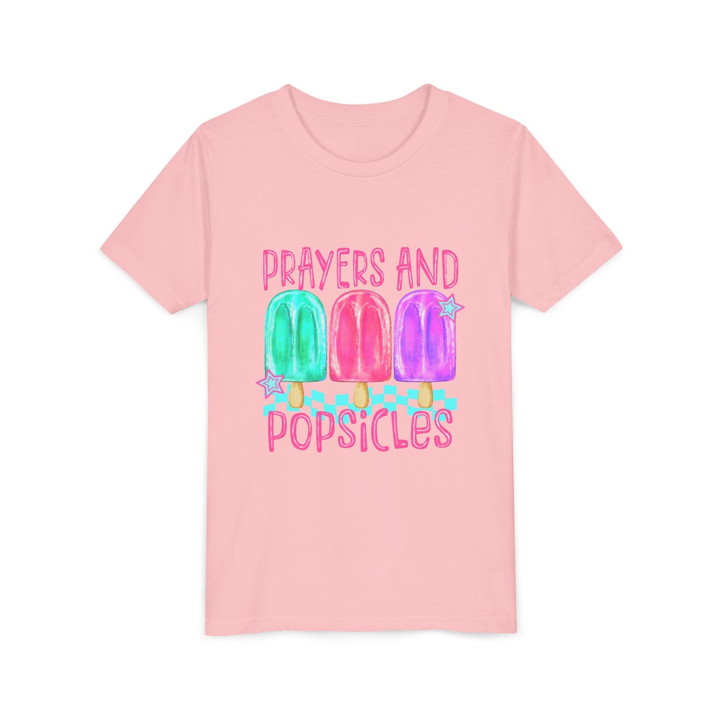 Youth Tee — "Prayers and Popsicles" Colorful Popsicle Faith Graphic