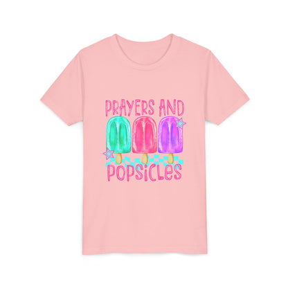 Youth Tee — "Prayers and Popsicles" Colorful Popsicle Faith Graphic