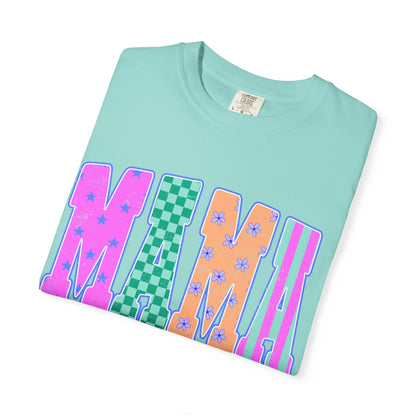 MAMA Colorblock Graphic T‑Shirt — Playful Patterned Lettering Tee