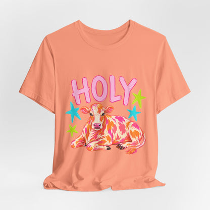 Holy Cow Graphic Tee — Colorful Cow Shirt with 'HOLY' Lettering