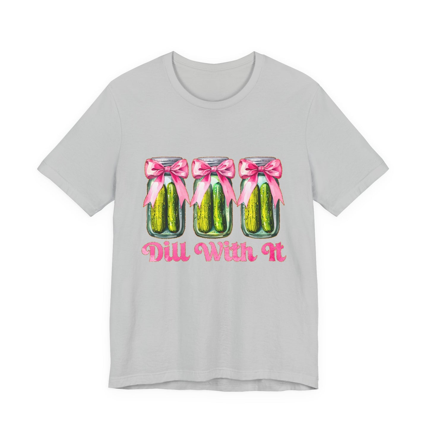 Dill With It Tee — Cute Pickle Jars with Pink Bows Graphic Shirt