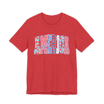 America Floral Flag T-Shirt — Patriotic Red White Blue Tee