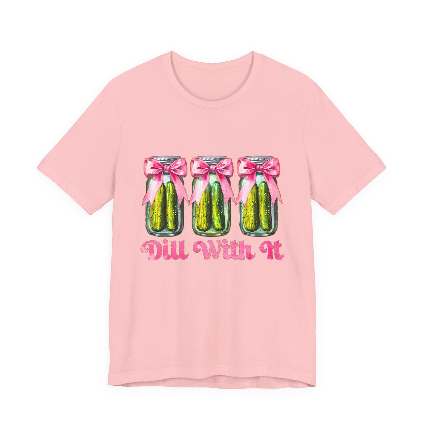 Dill With It Tee — Cute Pickle Jars with Pink Bows Graphic Shirt
