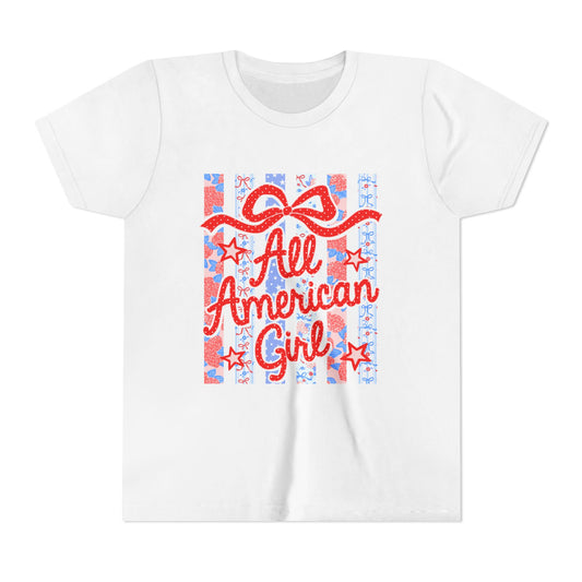 All American Girl Youth Tee — Patriotic 4th of July Kids Shirt