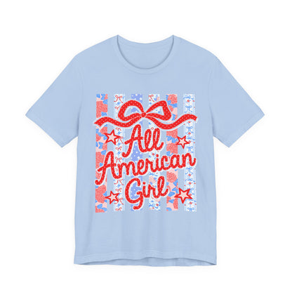 All American Girl T-Shirt — Patriotic Fourth of July Tee with Stars & Stripes