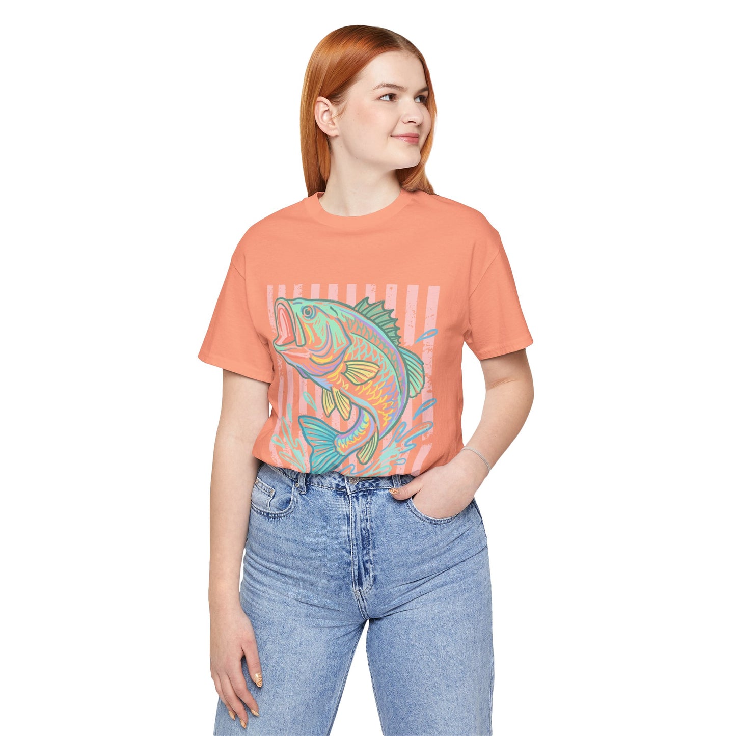 Bass Fishing T-Shirt — Pastel Striped ‘Big Catch’ Graphic Tee