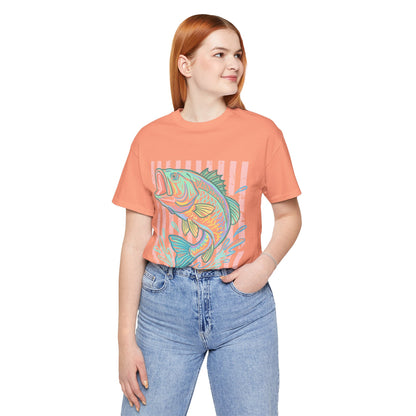 Bass Fishing T-Shirt — Pastel Striped ‘Big Catch’ Graphic Tee
