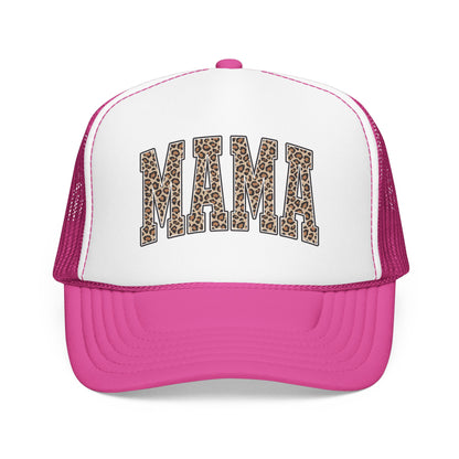 Mama Leopard Trucker Hat — Foam Mesh Cap with Leopard Print "MAMA"