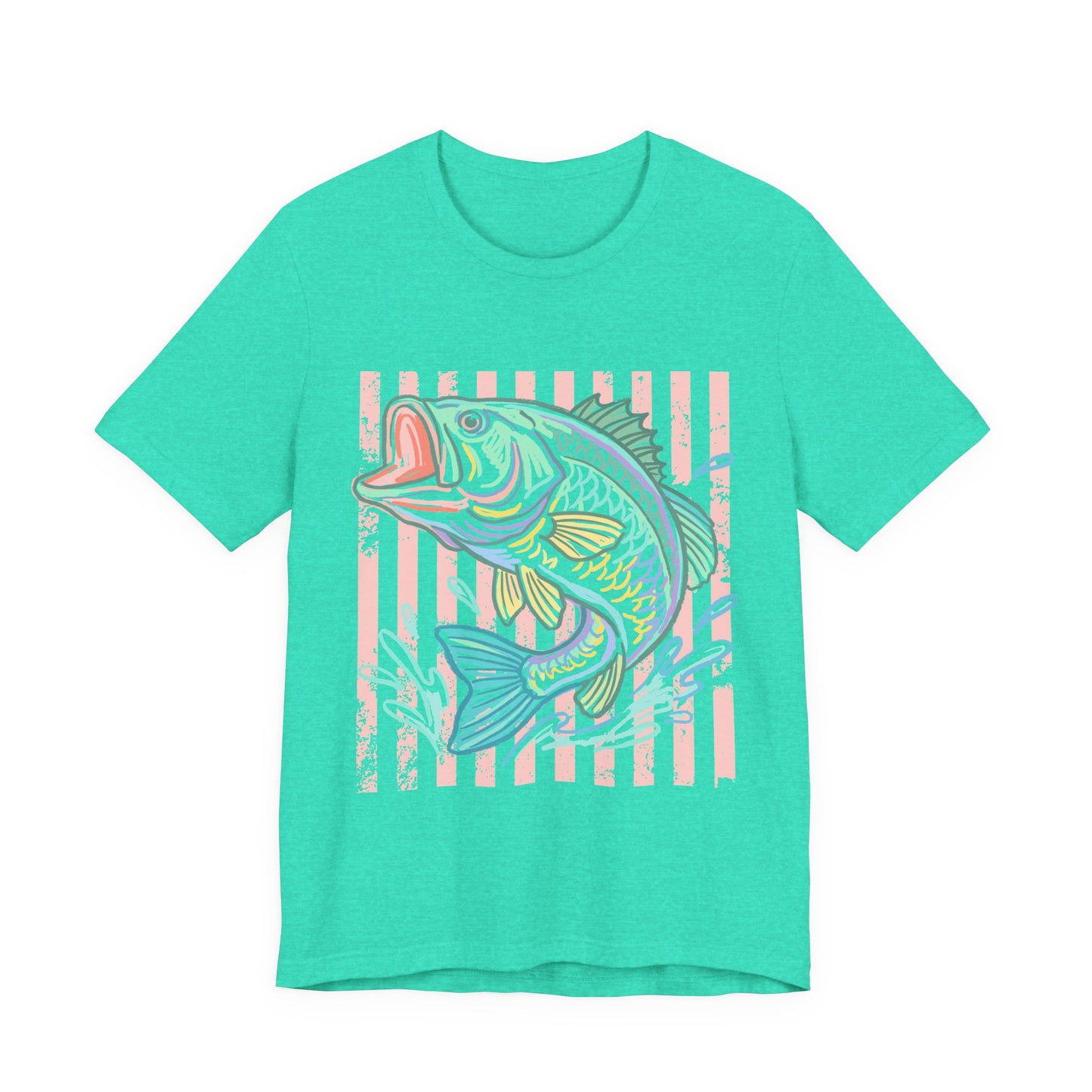 Bass Fishing T-Shirt — Pastel Striped ‘Big Catch’ Graphic Tee