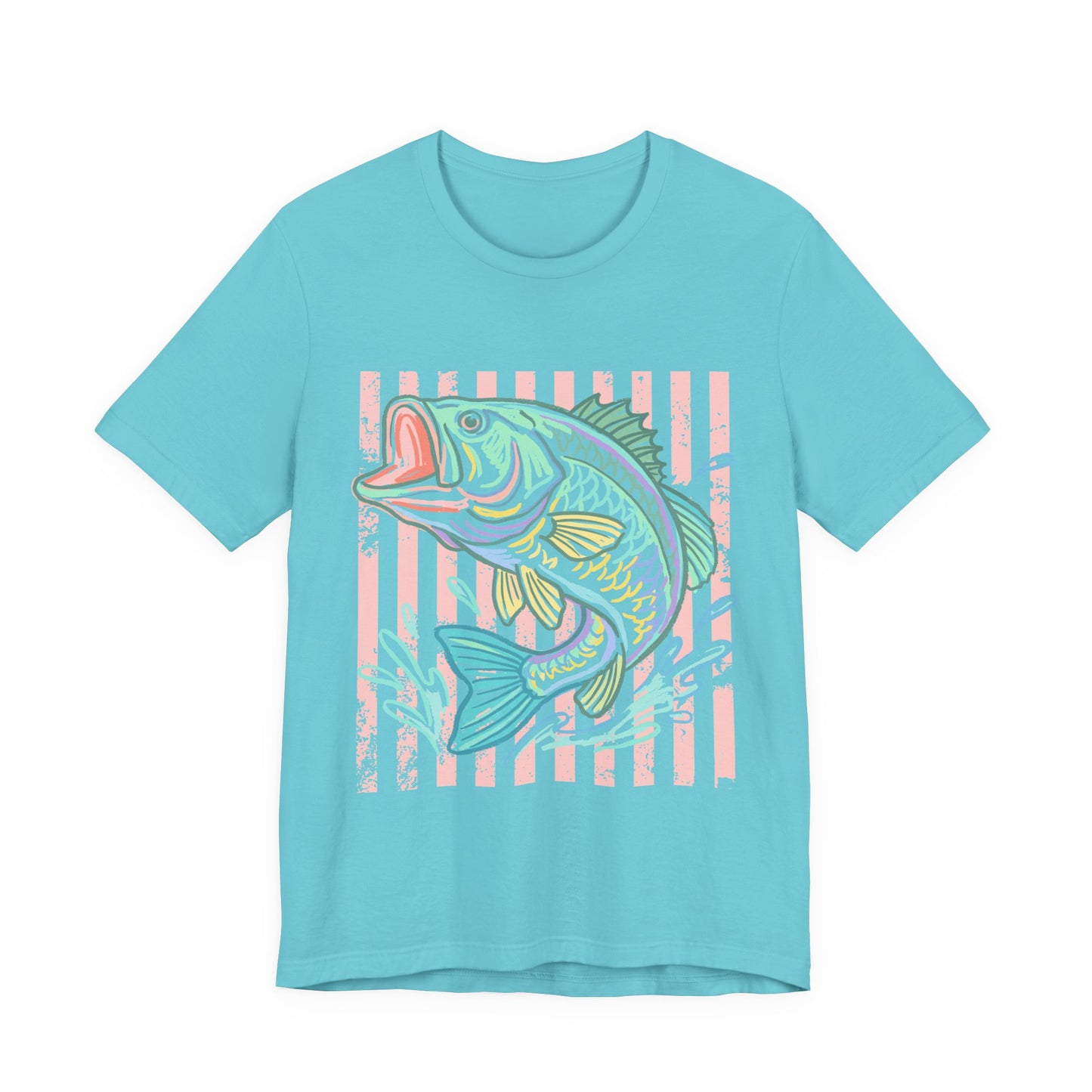 Bass Fishing T-Shirt — Pastel Striped ‘Big Catch’ Graphic Tee