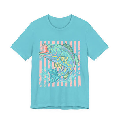 Bass Fishing T-Shirt — Pastel Striped ‘Big Catch’ Graphic Tee