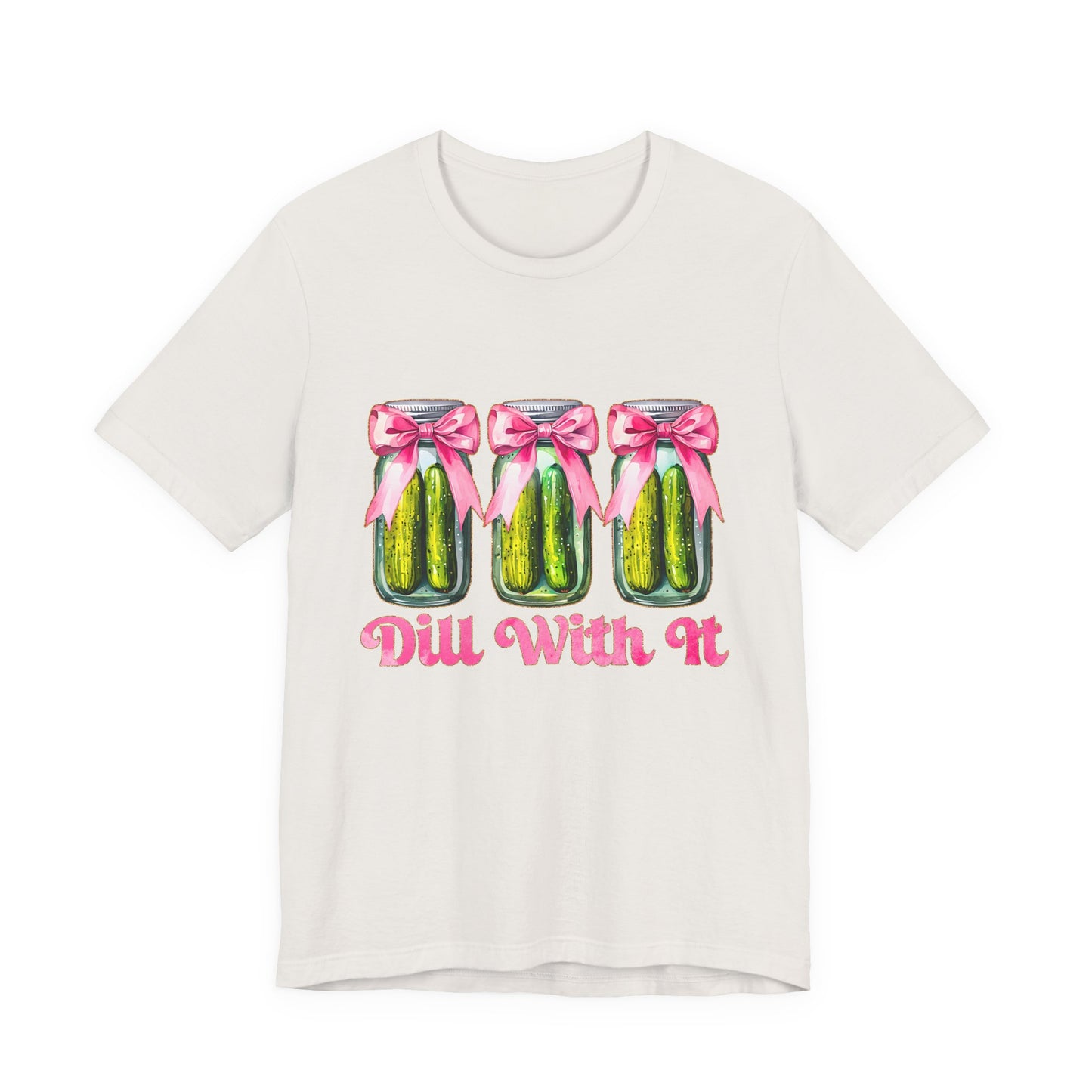 Dill With It Tee — Cute Pickle Jars with Pink Bows Graphic Shirt