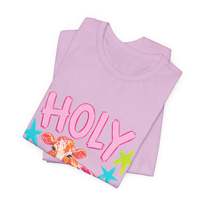 Holy Cow Graphic Tee — Colorful Cow Shirt with 'HOLY' Lettering