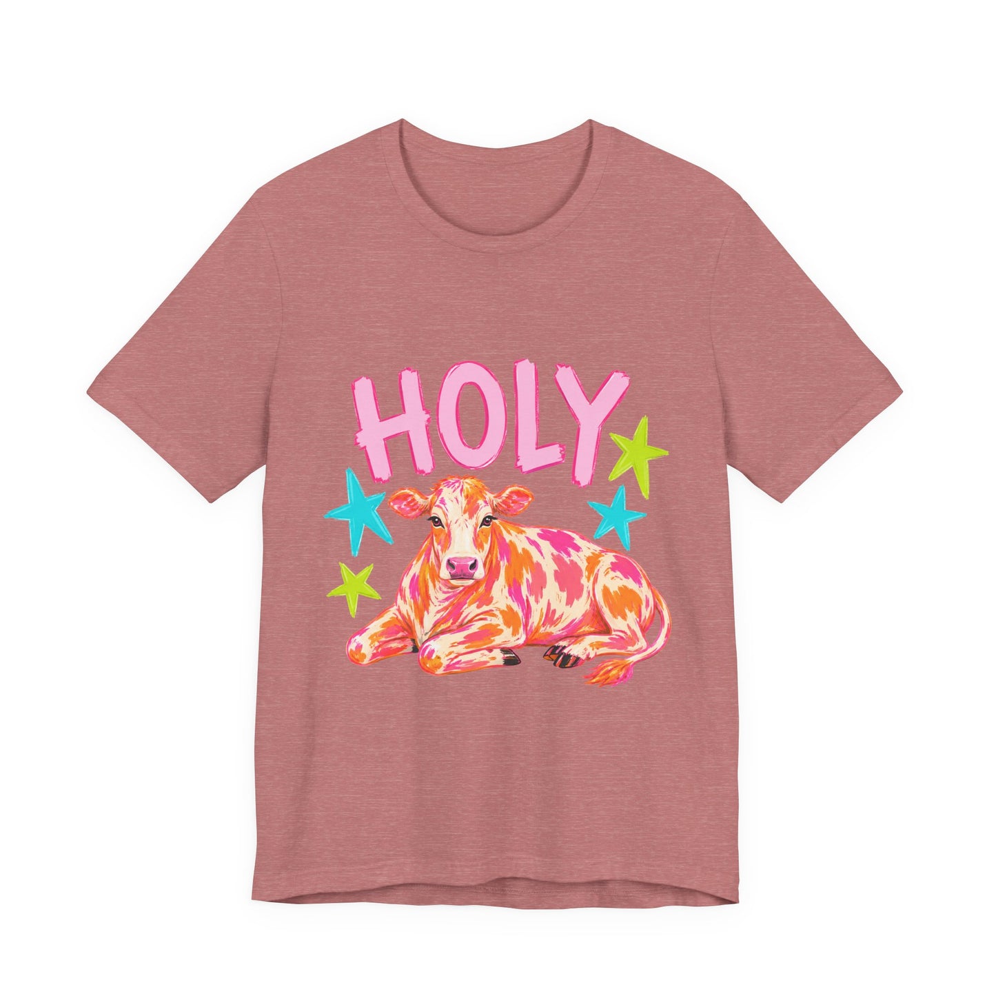 Holy Cow Graphic Tee — Colorful Cow Shirt with 'HOLY' Lettering