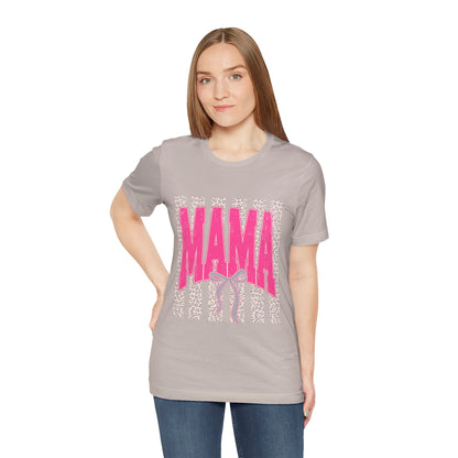 Mama Leopard Stripe Tee — Pink Bow Mother's Day T-Shirt