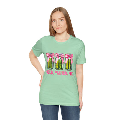 Dill With It Tee — Cute Pickle Jars with Pink Bows Graphic Shirt