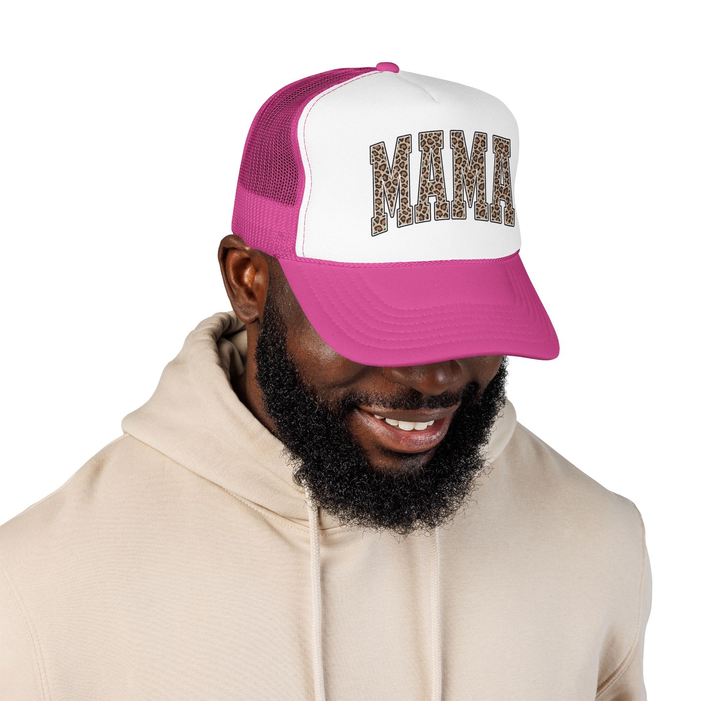 Mama Leopard Trucker Hat — Foam Mesh Cap with Leopard Print "MAMA"