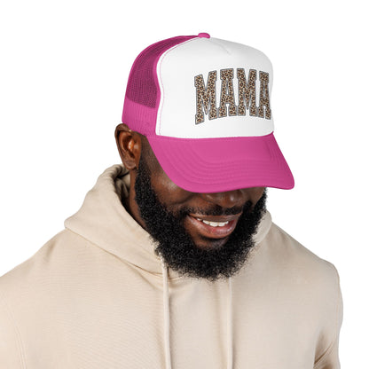 Mama Leopard Trucker Hat — Foam Mesh Cap with Leopard Print "MAMA"
