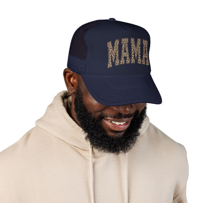 Mama Leopard Trucker Hat — Foam Mesh Cap with Leopard Print "MAMA"