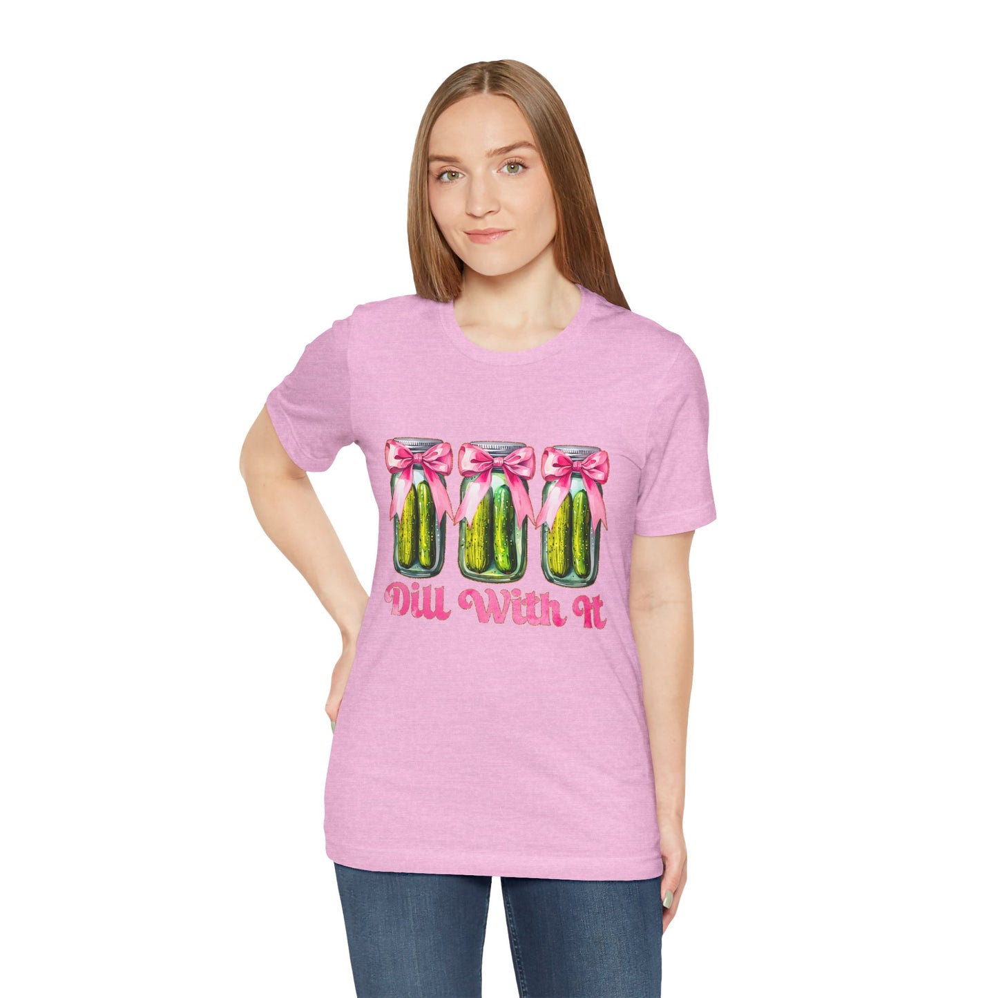 Dill With It Tee — Cute Pickle Jars with Pink Bows Graphic Shirt