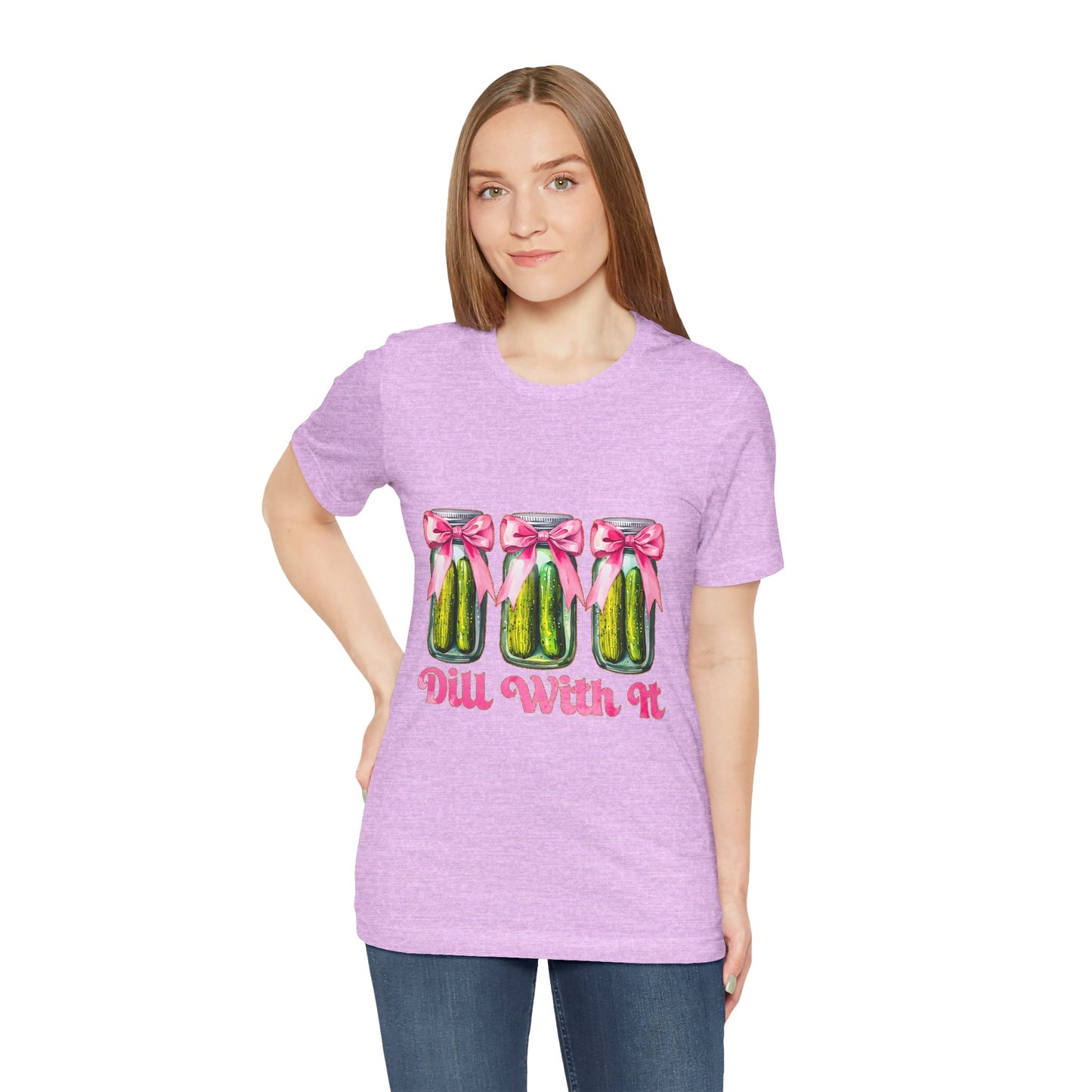 Dill With It Tee — Cute Pickle Jars with Pink Bows Graphic Shirt