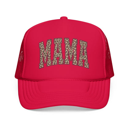 Mama Leopard Trucker Hat — Foam Mesh Cap with Leopard Print "MAMA"