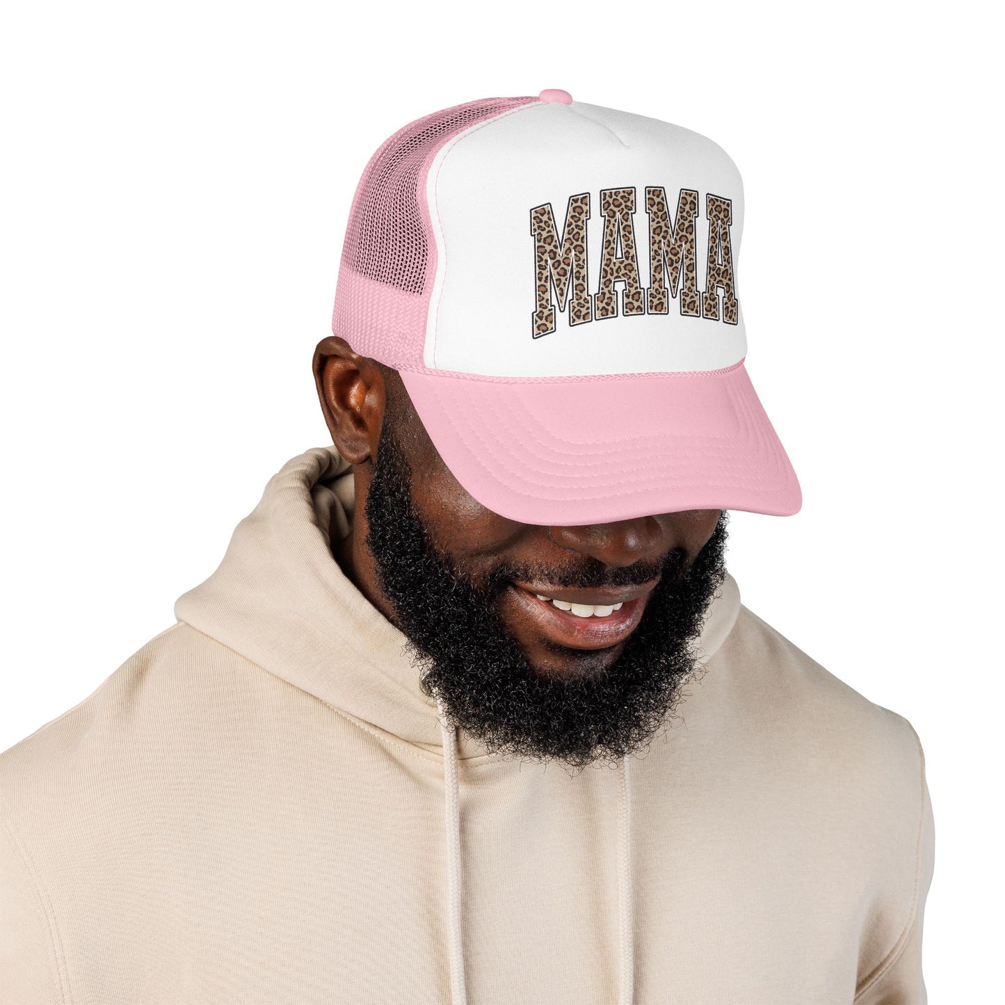 Mama Leopard Trucker Hat — Foam Mesh Cap with Leopard Print "MAMA"